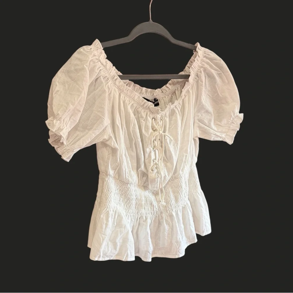 NWT SCARLET DARKNESS Renaissance Peasant Blouse White Lace Up M - Picture 8 of 8